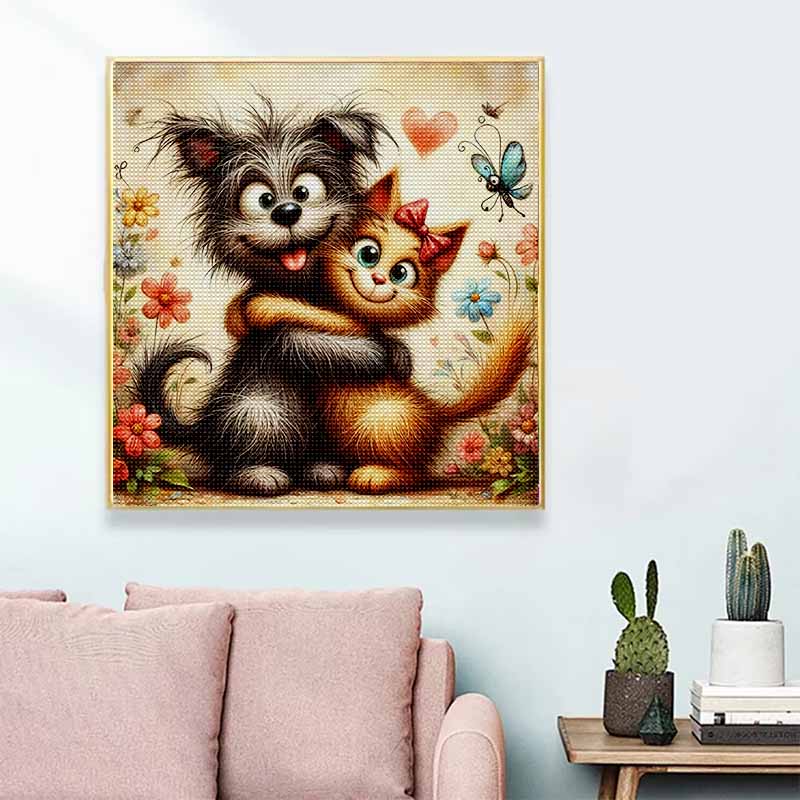 New Arrival 5D DIY Full Circle Diamond Painting "Cat and Dog Hug" Embroidery Cross Stitch Home Decor Gift