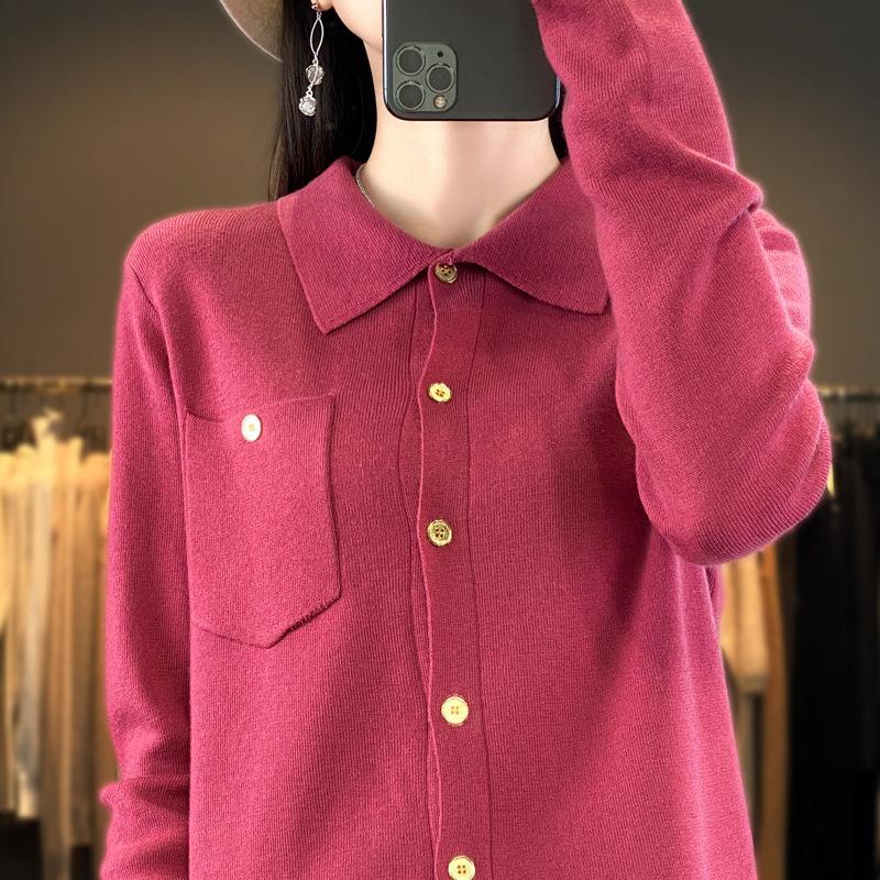 

Женская мода, повседневный однотонный принт, осень-зима, свободные свитера с длинными рукавами и воротником-поло S розовый