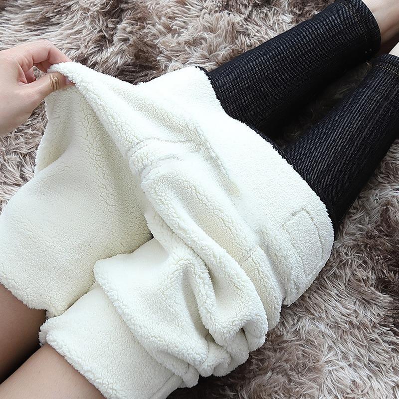 Super Thick and Thickened Jeans Women's Winter Velvet Lamb Wool Leggings High Waist Outer Wear Large Size Integrated Pants Thermal Cotton Pants