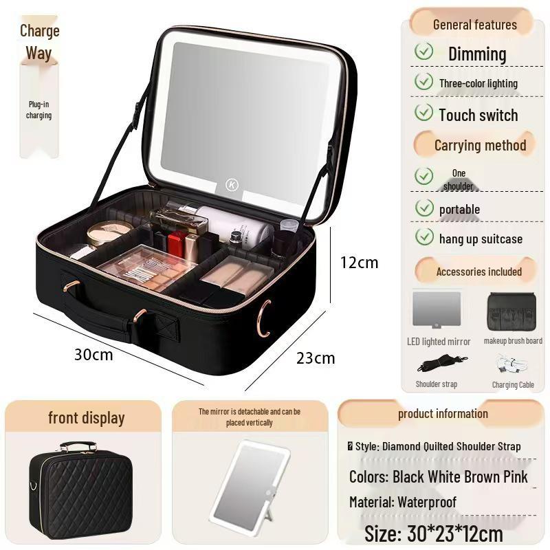 High-Quality LED Light Makeup Bag with Detachable Large-Capacity Cosmetic Storage