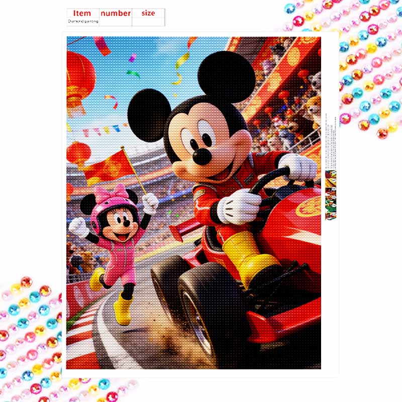 Disney Diamond Art Painting Kit 5D Diamond Mickey Racing Paint Art Gemstone Crystal Diamond Home Wall Decor