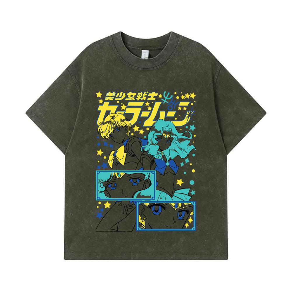 275 GSM Washed T-shirts 100% Cotton Michiru Haruka Print Unisex Heavy Cotton T Shirt S