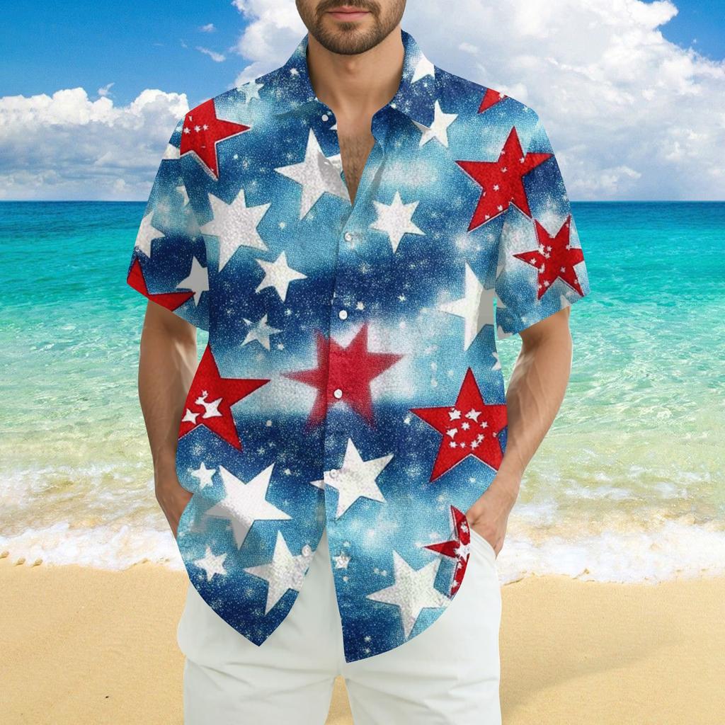 Herren Lässig Lässig Unabhängigkeitstag Print Kurzarmhemd