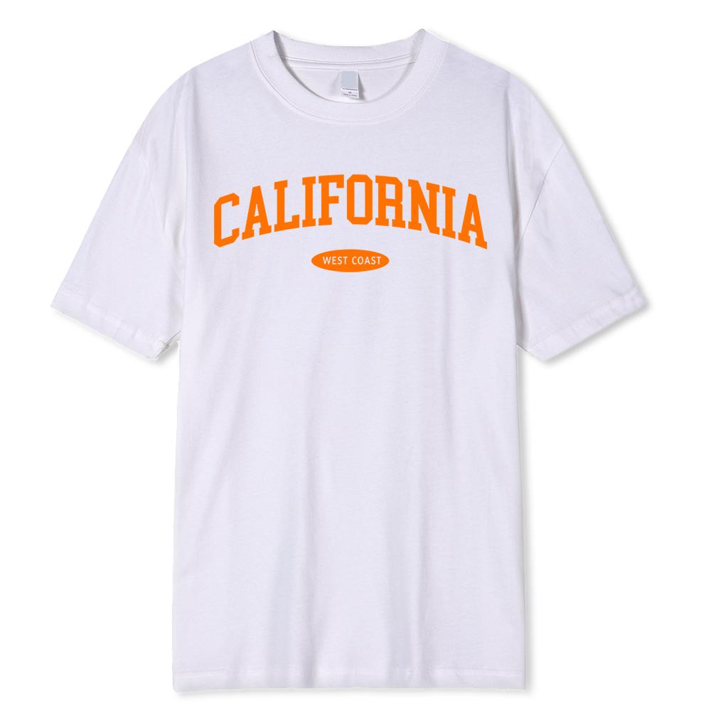 West Coast Of California Print Mens T-Shirt 100% Cotton Loose Tee Clothing Crewneck Menswears Summer Tops