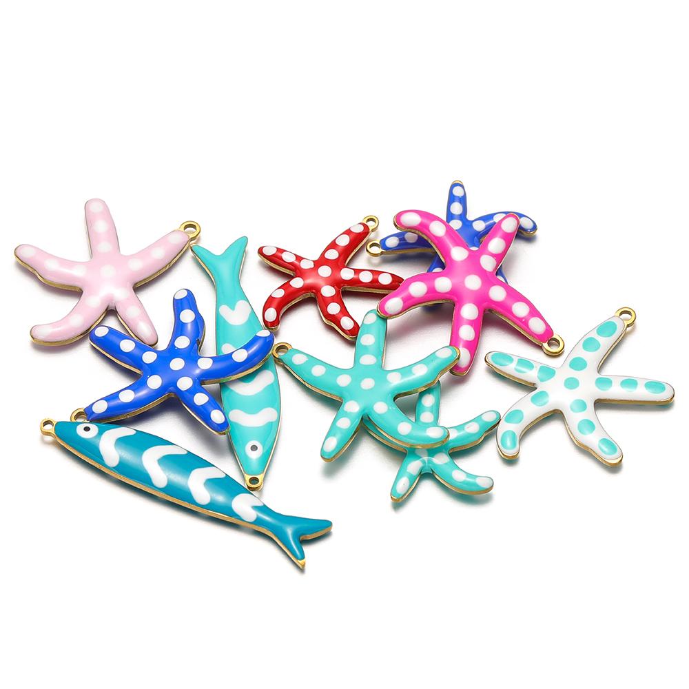 10pcs Stainless Steel Gold 20mm Starfish Charms Enamel Fish Pendant for DIY Jewelry Bracelet Findings Necklace Earrings Making
