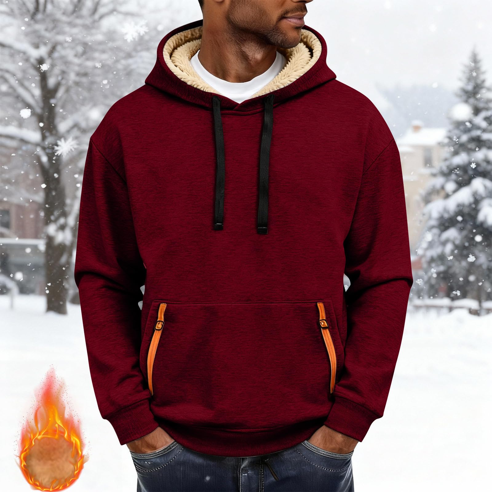 

Fashionable Men s Solid-Color Fleece-Lined Thickened Long-Sleeve Hoodie With Pockets XL