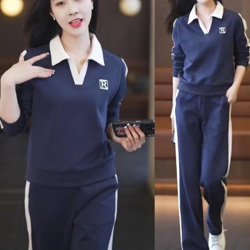 

Женский облегающий спортивный костюм из двух частей — стильная простая толстовка с отворотами + спортивные штаны на весну/осень 2023 г. L темно-синий