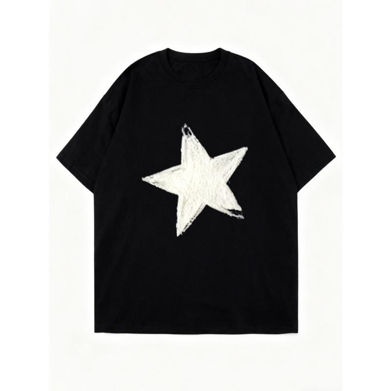 Oversized T Shirt Black Star Print Casual Wear for Women Summer Streetwear Fashion Loose Fit Top