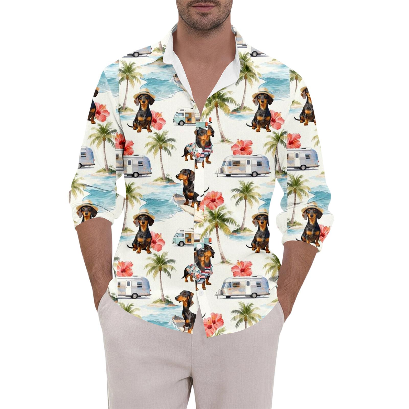 

Men s Hawaii Summer New Loose Long Sleeve Shirt Cardigan Beach Shirt M білий