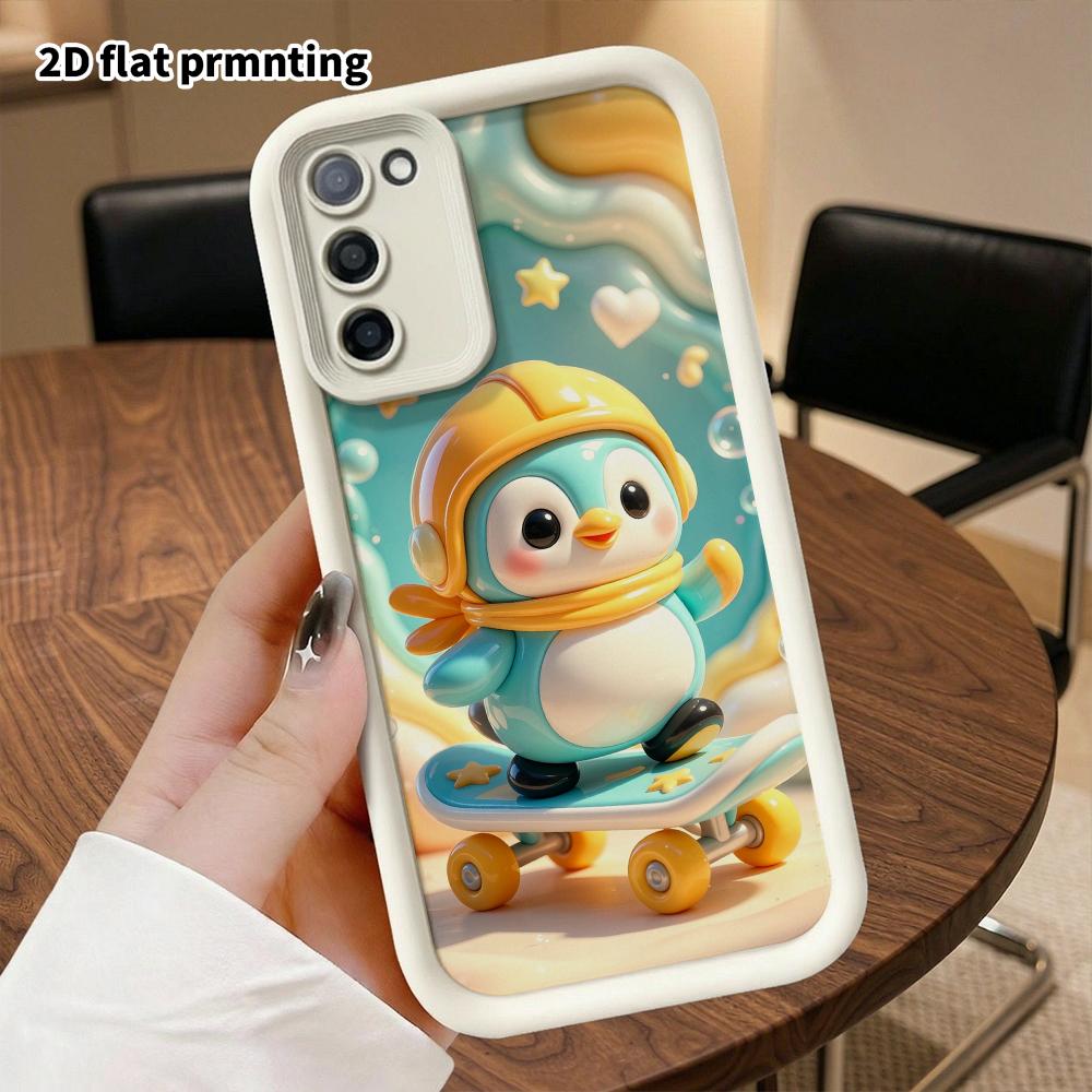 Phone Case: 2D Flat, Suitable for Samsung Galaxy A34 A35 M05 M06 S20 S22 S21 FE Plus 5G Protective Case, Little Skateboarding Penguin, Perfect Christm