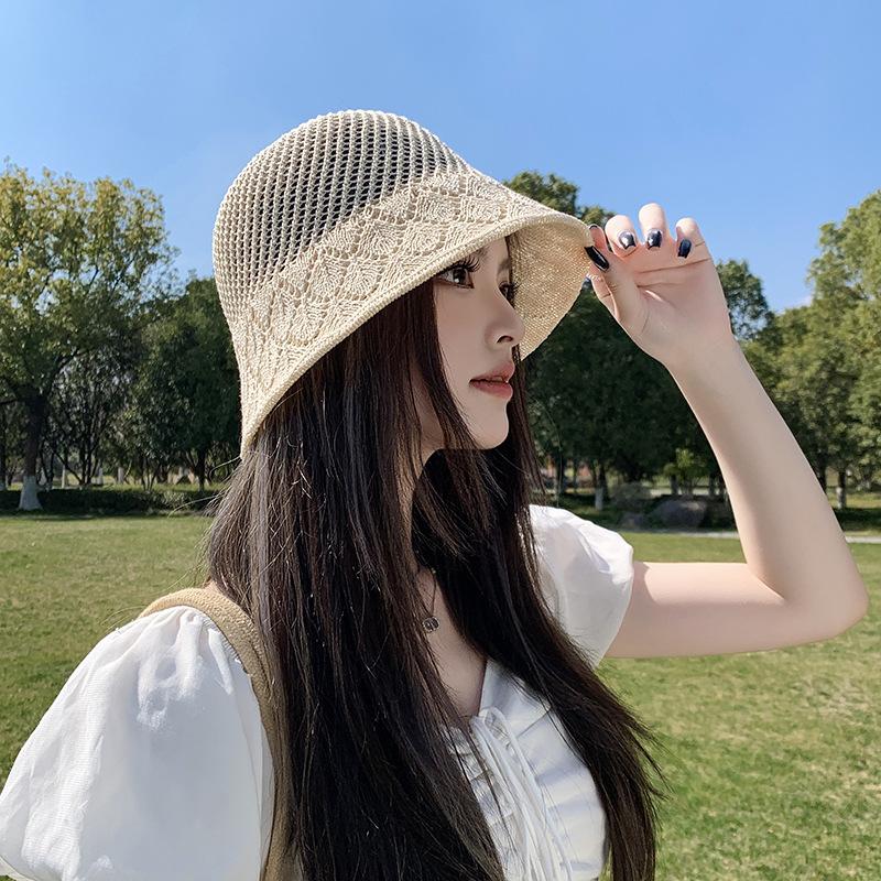 

Вязаная шапка с узором «стрелки», дышащая шляпа-ведро, летняя защита от солнца, шляпа-ведро с прорезями, универсальная пляжная шляпа