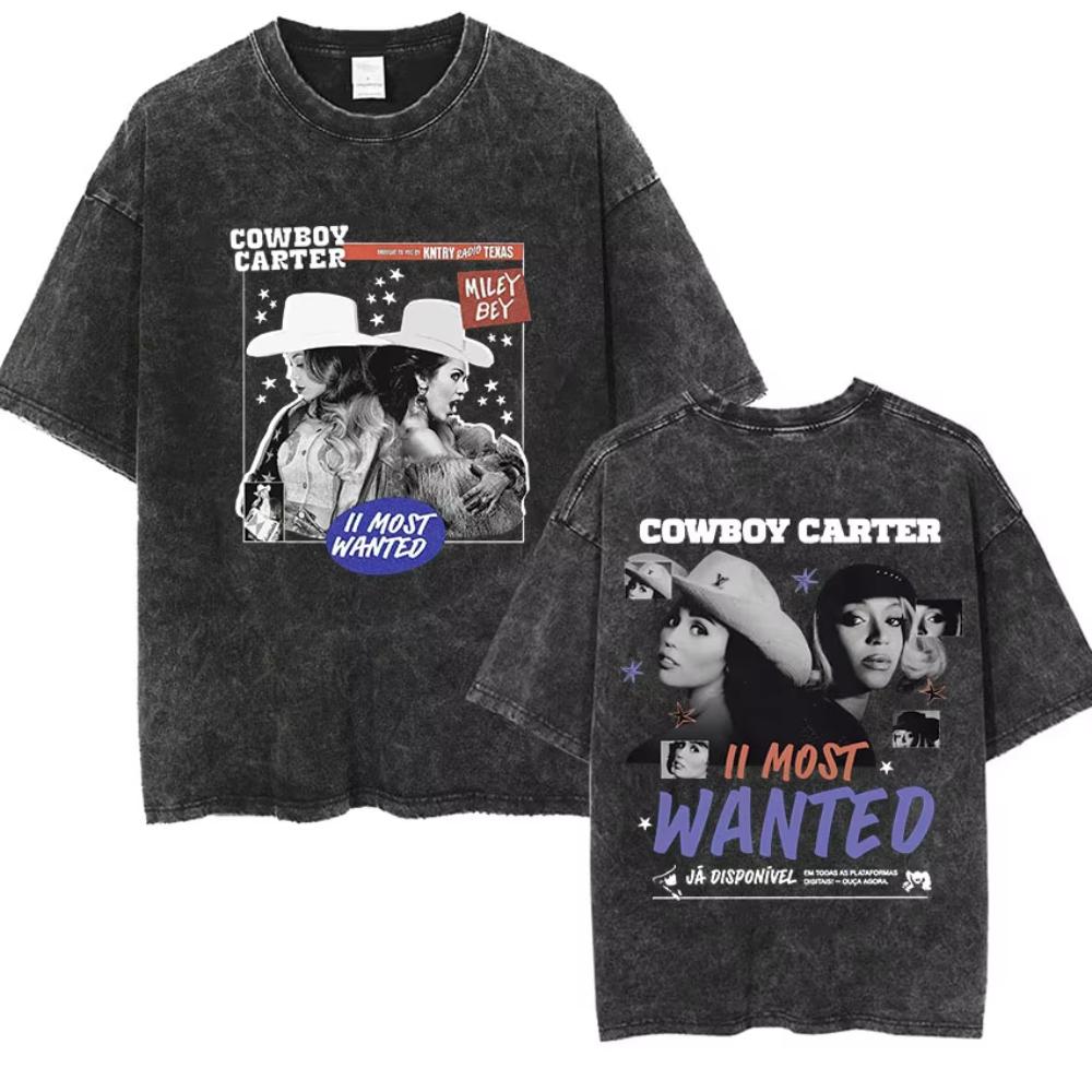 Cowboy Carter Beyonce Tour Vintage Washed T Shirts Men Women Hip Hop Harajuku Oversized Tshirt Summer Clothing Cotton Tees