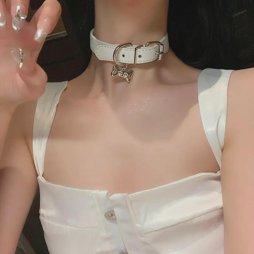 Y2K Black & White Dog Bone Choker Necklace - Cute, Cool, Sweet Girl Style Accessory