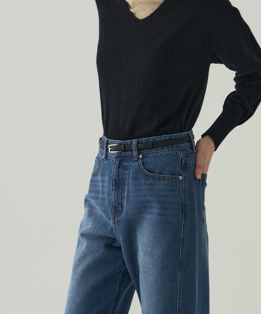 Deuloupisumeon Liner Slim Cow Leather Belt [Beige Suede]