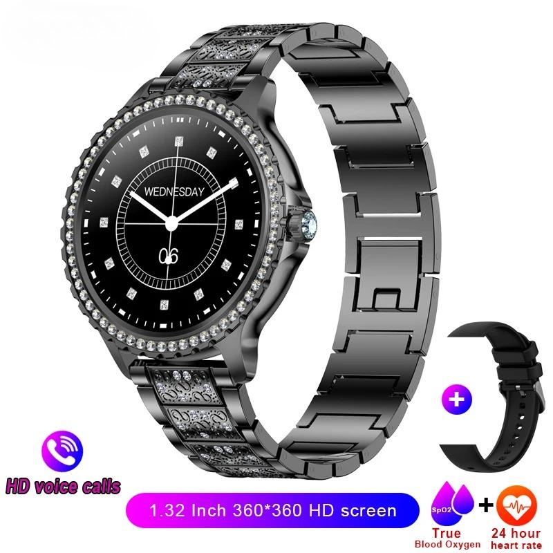 New Voice Calling Smart Watch Women 360*360 HD Display Diamond Strap Heart Rate Sports Ladies Fashion Waterproof Smartwatch