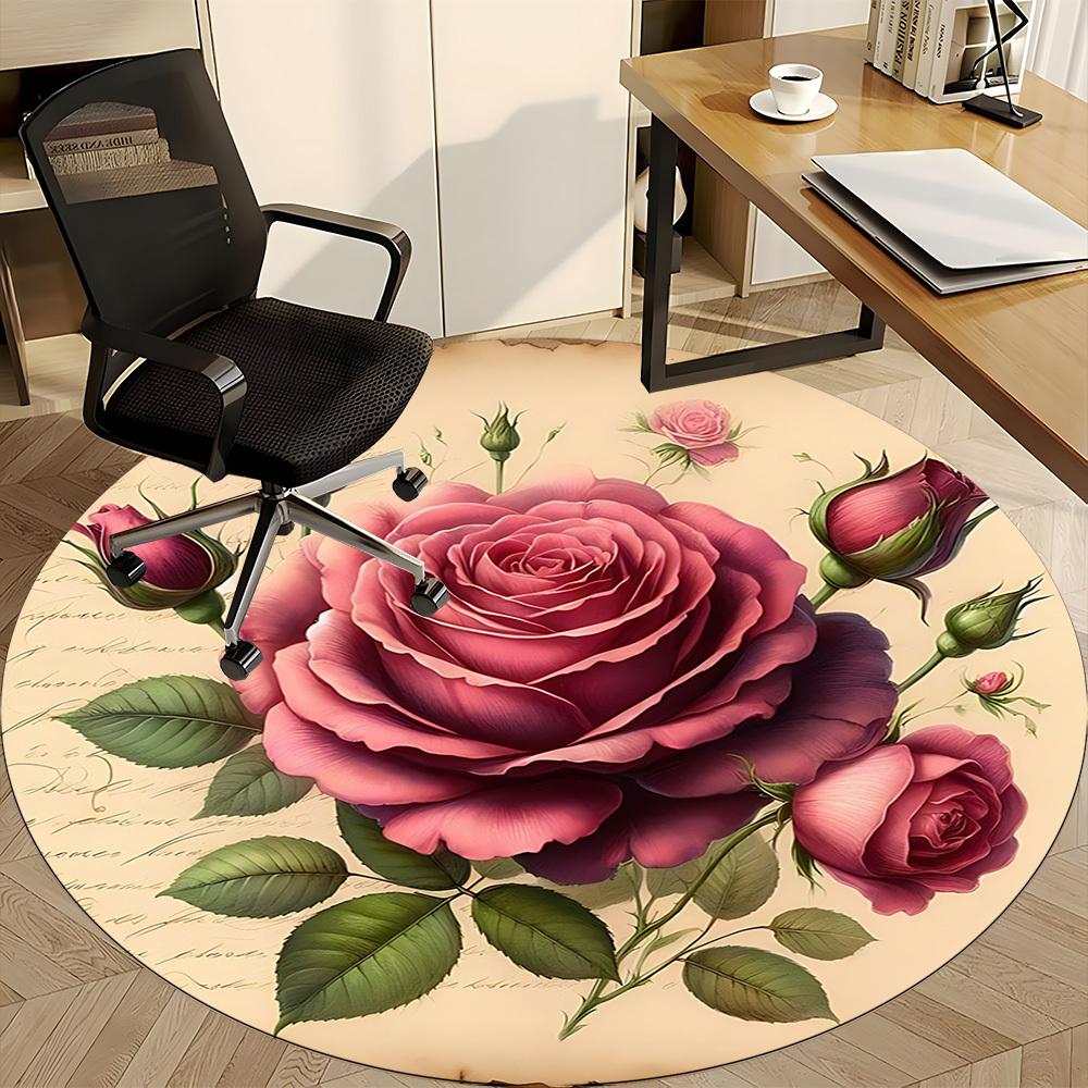 1pc Rose Bouquet Carpet for Office Non-Slip, Round Carpet, Soft & Comfortable, Carpet for Office, Lightweight Round Floor Mat