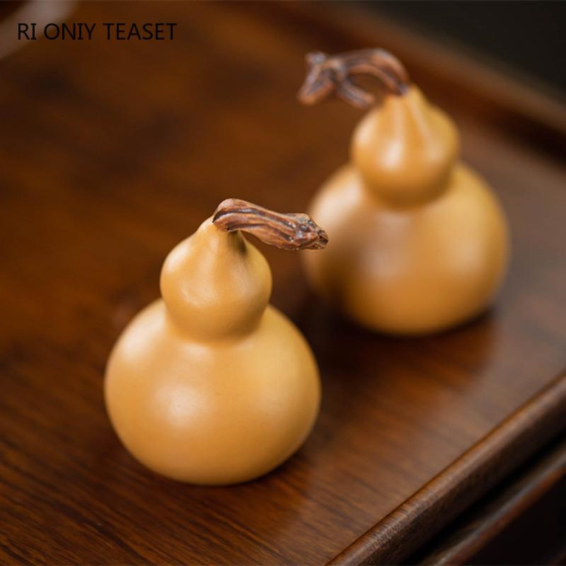 Chinese Yixing Purple Clay Tea Pet Creative Handmade Gourd Statue Ornaments Desktop Decors Tea Figurine Craft Tea Set Decoration