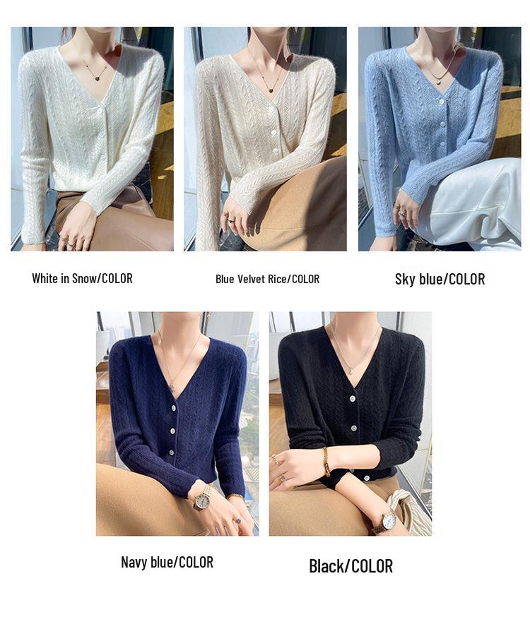 Elegant Women's V-neck Cashmere Jacquard Cardigan - Soft Knitwear for Autumn & Winter