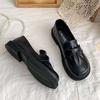 35-43 Large size women's shoes 41 Wide feet Fat feet Mary Jane single shoes Autumn British style black small leather shoes Loafers 42