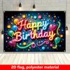Stendardo piatto 2D, 1 pezzo di sfondo luminoso al neon "Buon Compleanno" per feste - banner in poliestere resistente