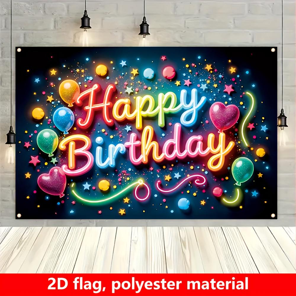 2D flat banner 1 piece of bright neon "Happy Birthday" party backdrop - 59 inches x 39 incheszyc