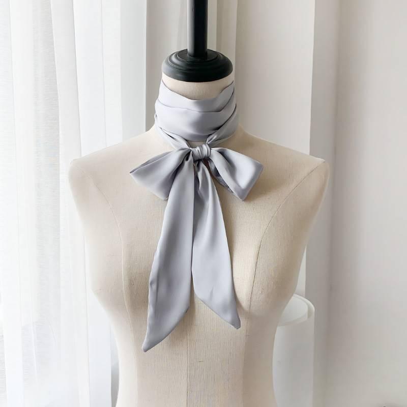 Women Long Narrow Scarf 190x4.5cm Polka Dot Satin Ribbon Headband Choker Multi Functional Accessory for Bags