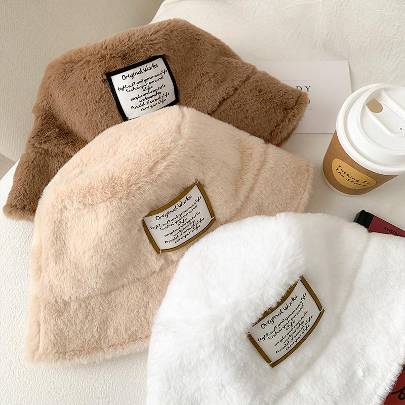 New Hat Female Cute Plush Warm Bucket Hat Autumn and Winter Casual Versatile Washbasin Hat
