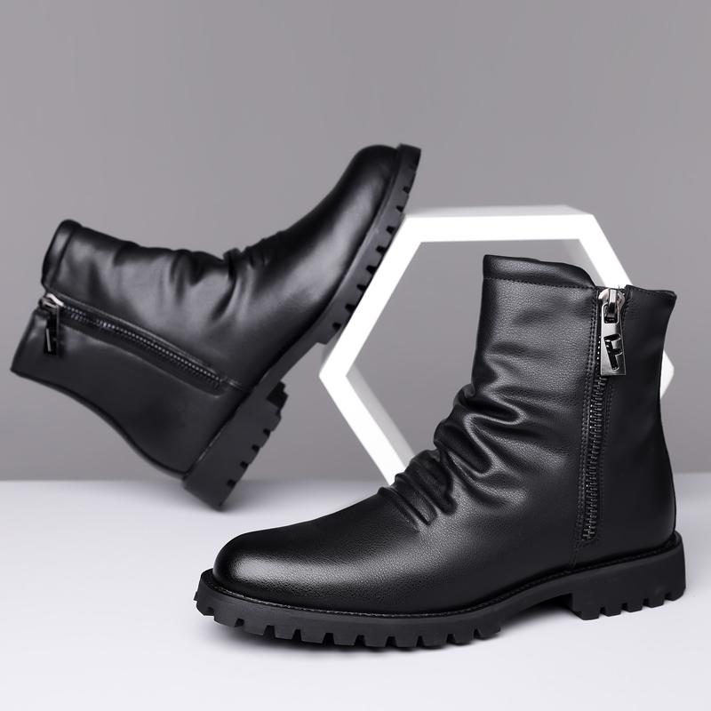 Men’s Motorcycle Boots Western Boots Black Jockey Boots Casual Street Style Cool Ankle Boots Plus Size