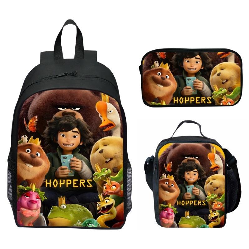 Hoppers Biber Metamorphose Druck 3-teiliges Set Schulrucksack Brottasche Federmäppchen Cartoon Schüler Set
