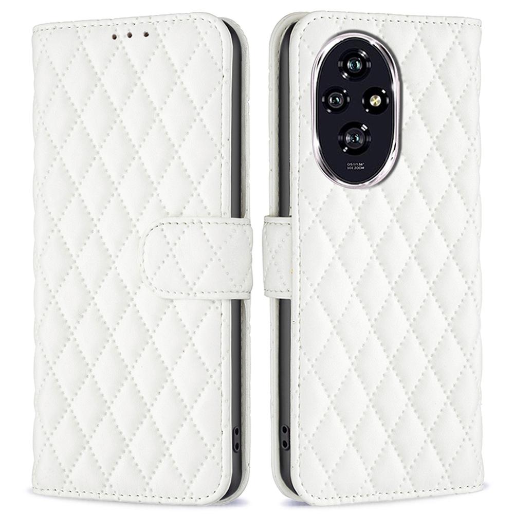 BINFEN COLOR BF Style-14 For Honor 200 5G Case Leather Phone Cover Rhombus Grid