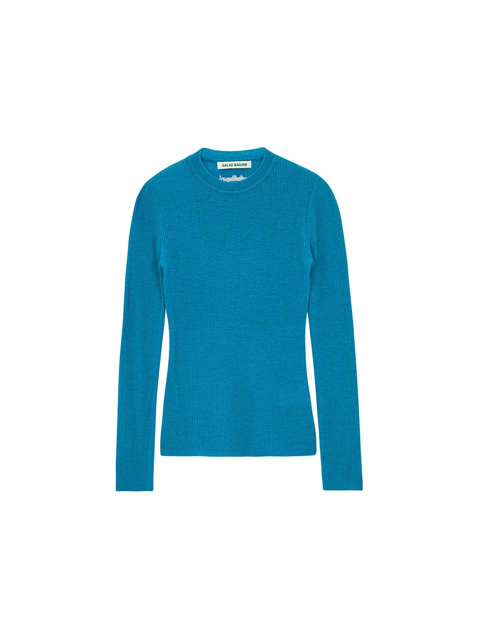 Salad Basket Mohair Ribbed Round Pullover_Blue