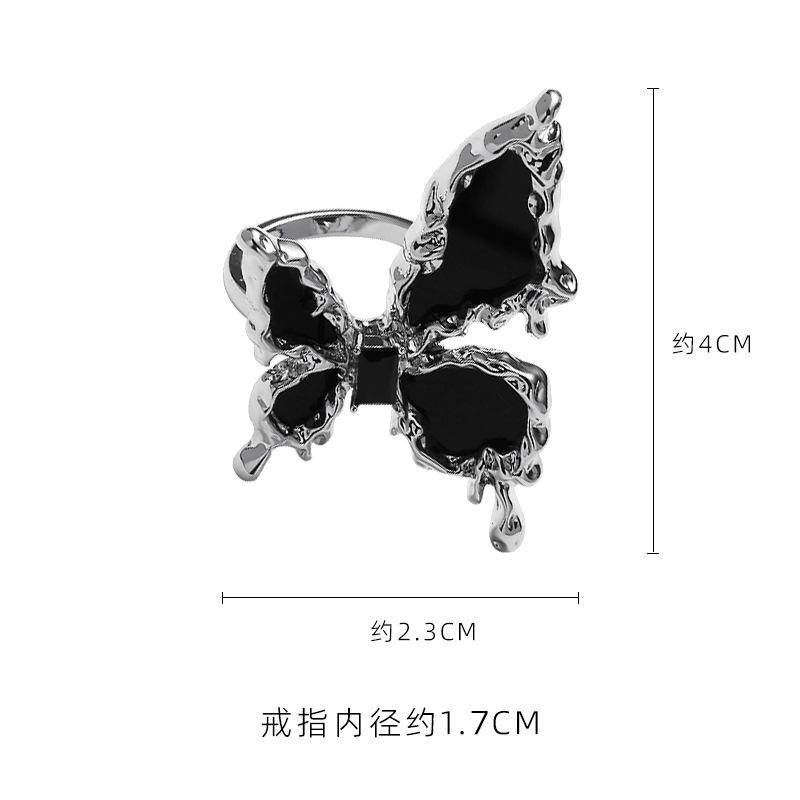 New Chinese butterfly ring female black star niche design sense light luxury dark wind index finger ring couple ring tide