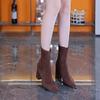 Autumn Winter Pointed Toe Thick Heel Women Ankle Boots Fashion Female Vintage Stretch Slim Short Booties  De Muje