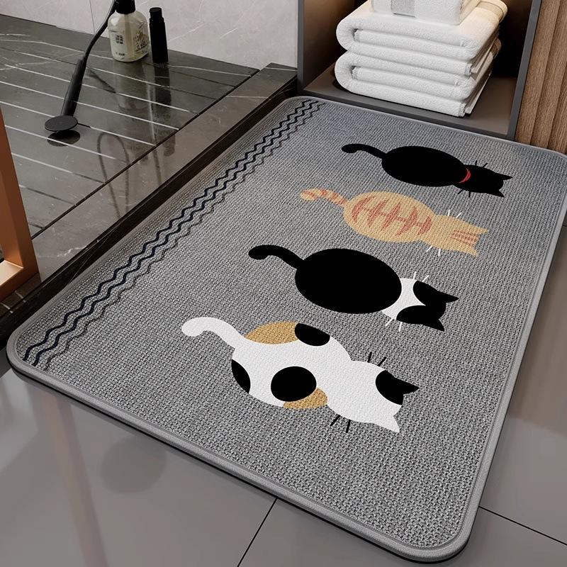 Bathroom Floor Mat Non Slip Linen Quick Dry Absorbent Dirt Resistant Toilet Rug Easy Clean Bath Mat
