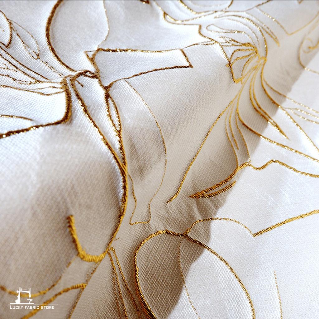 Rice Platinum Thread Pastoral Floral Bright Silk Three-dimensional Embossed Texture Jacquard Fabric DIY Dress Designer Fabric