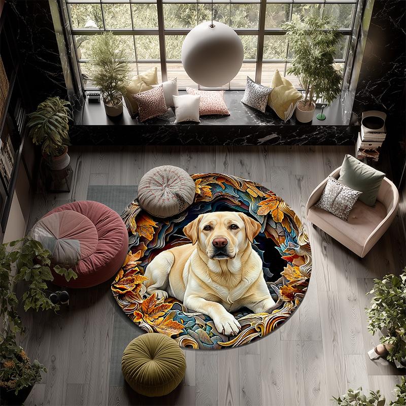 Embossed Dog Round Area Rug,Carpet Rug for Living Room Bedroom Sofa Playroom Decor,Non-slip Floor Mat