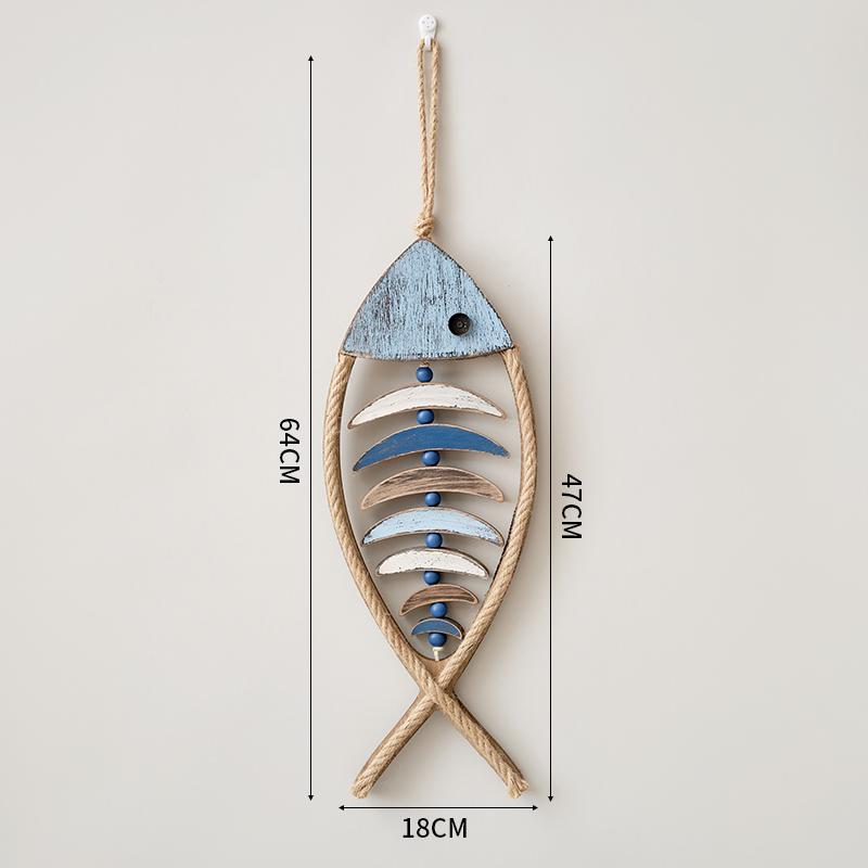 Mediterranean Retro Wooden Fish Skewers Hanging in The Ocean Fengxiang Villagers' Tavern Restaurant Wall Art Decorations