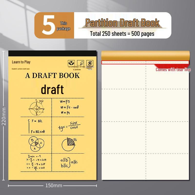 Partitioned Math Scratch Notebook for Students: Elementary To High School - Kraft Cover