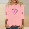 Women's Casual Printed Top with Heart and Butterfly Design, Round Neck, Three-Quarter Sleeves, Loose Fit