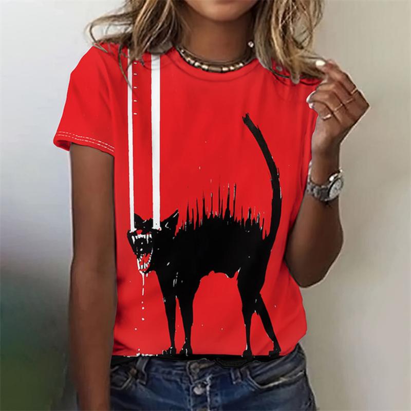 3D Printed Funny Animal T-Shirt For Women Cute Cat Pet Pattern Tees Summer Casual Short Sleeves Oversized T Shirts O-Neck Tops