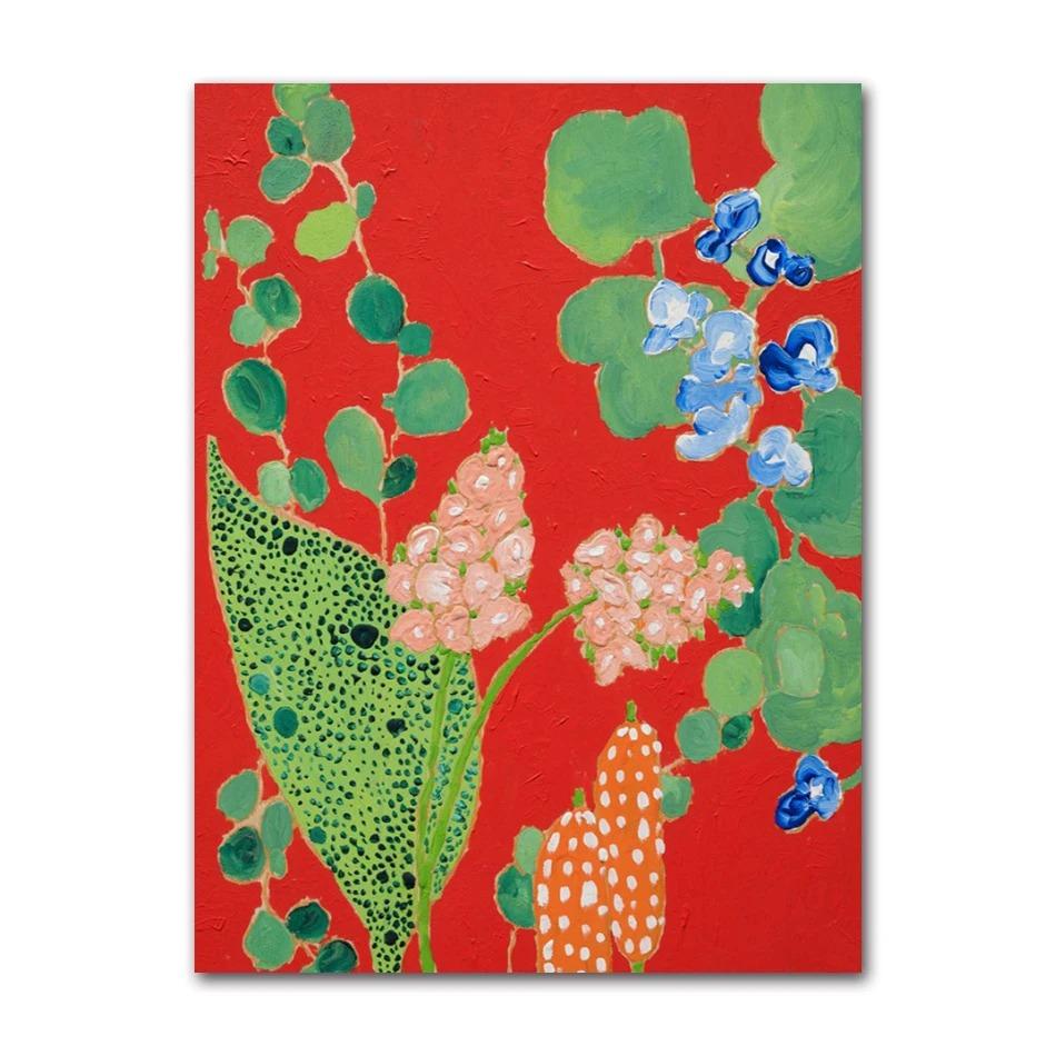 Nordic Flower Leaf Colorful Vase Art Print Wall Poster Canvas Painting Retro Picture Modern Home Decor Bedroom Decoration