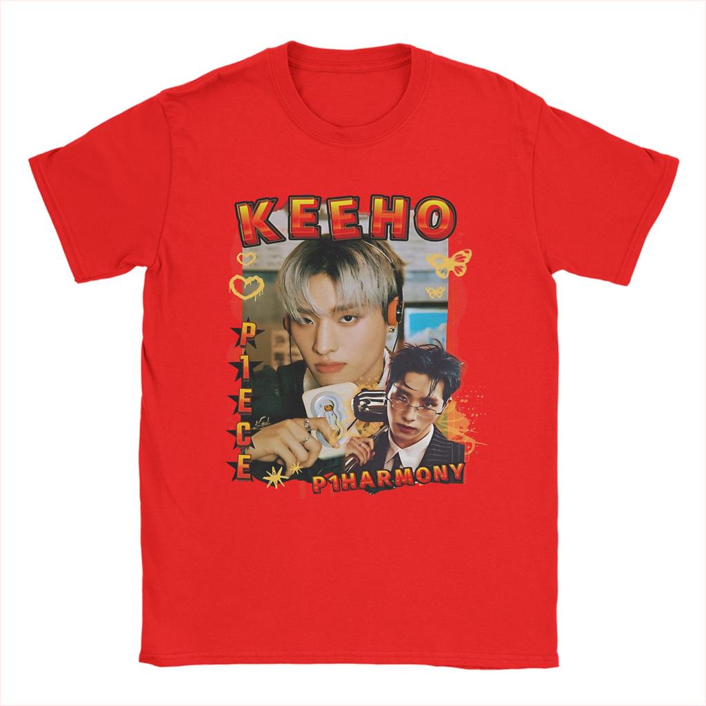P1Harmony Keeho Koreanische Gruppe KPop T-Shirts Herren Vintage Reine Baumwolle T-Shirts O-Ausschnitt Kurzarm T-Shirts Bedruckte Oberteile
