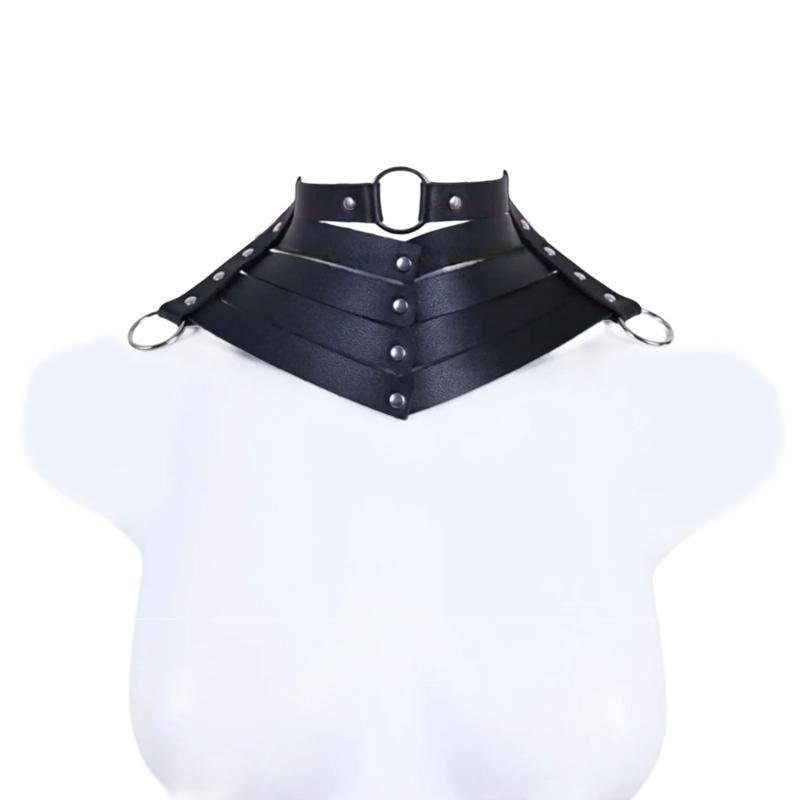 Goth Punk Faux Leather Necklace Adjustable O Ring Bows Tie Necklace Vintage Goth Punk Style Choker for Parties