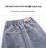2026 Plus Size Women's Gray High Waist Straight-Leg Jeans with Elastic