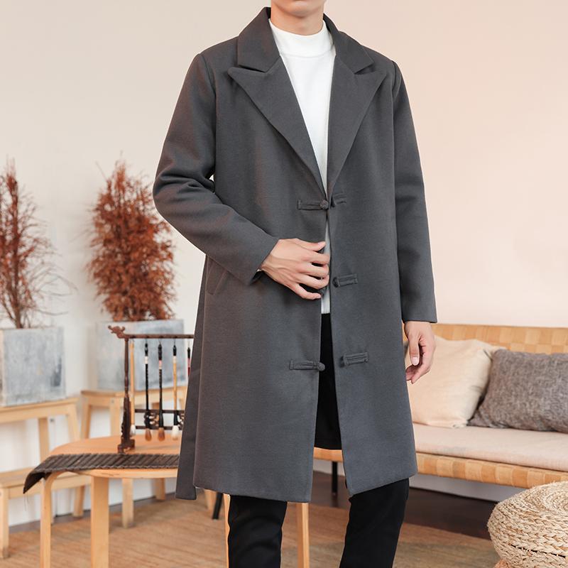 

Мужской тренч 2025 Весна Осень Мужская Повседневная Черная Куртка Мужская Однотонная Оригинальная Длинная Куртка Мужская Верхняя Одежда в Китайском Стиле XL серый