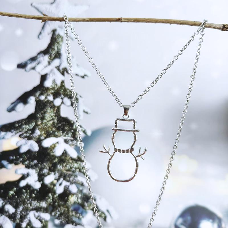 

Европейские и американские рождественские серьги-подвески в виде снеговика и ожерелье - модные полые ювелирные изделия из сплава