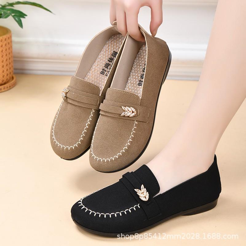 Sapatos Mocassins Femininos Confortáveis de Calçar Fácil para Idosos - Sola Macia Antiderrapante Algodão Sapato Plano