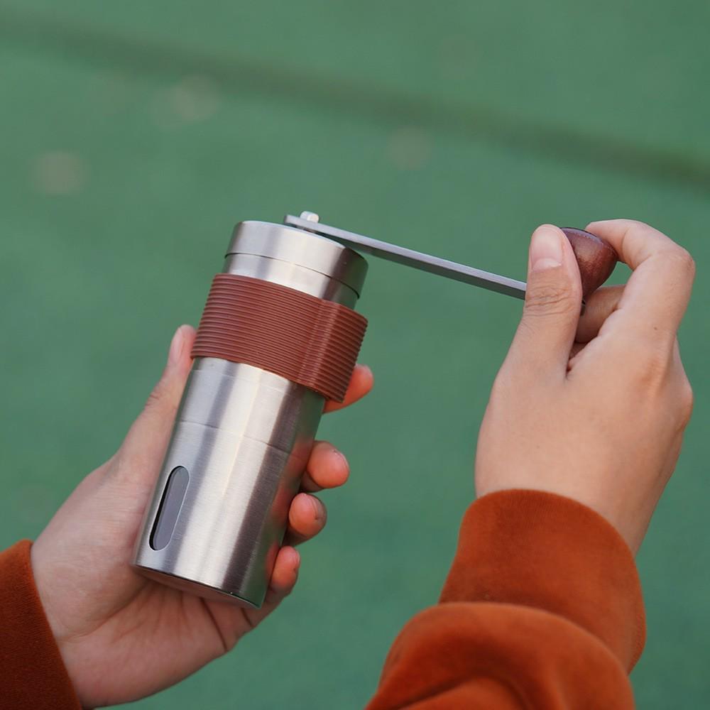Portable Hand-cranked Coffee Grinder with 304 Stainless Steel and Wood Grain Finish