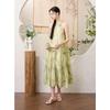 Sancai New Chinese Style Halter Neck Floral Maxi Dress