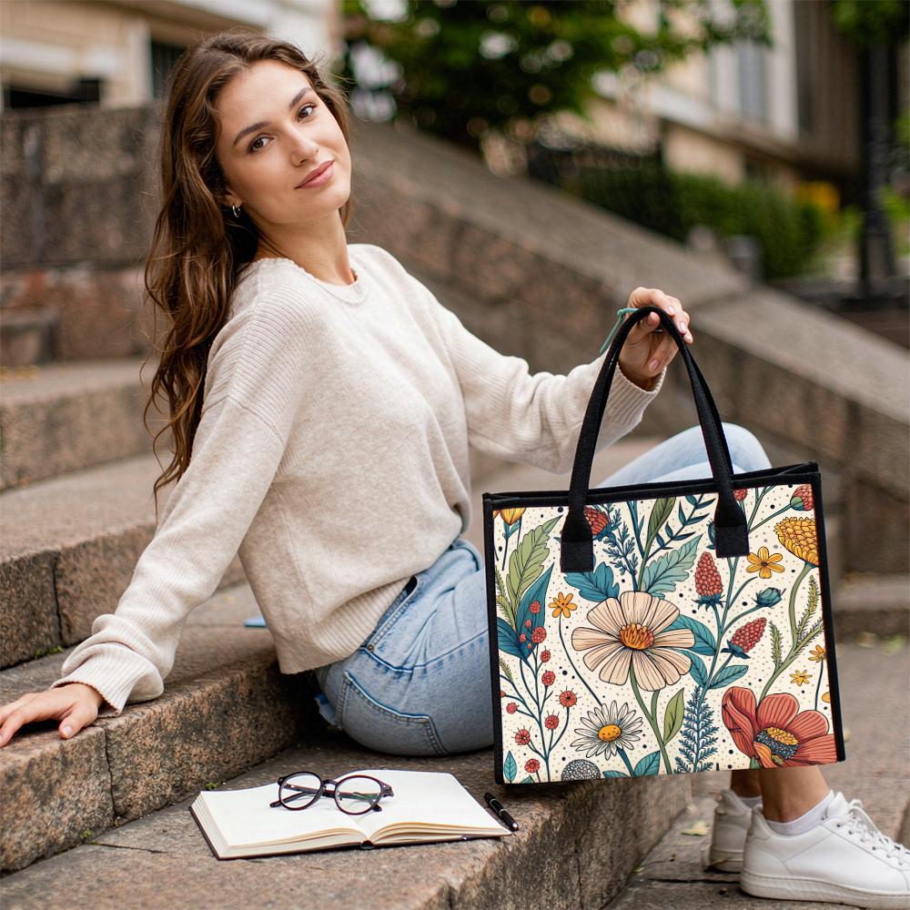 Vintage Floral Print Women Tote Bag Casual Daily Shoulder Bag for Shopping Outdoor